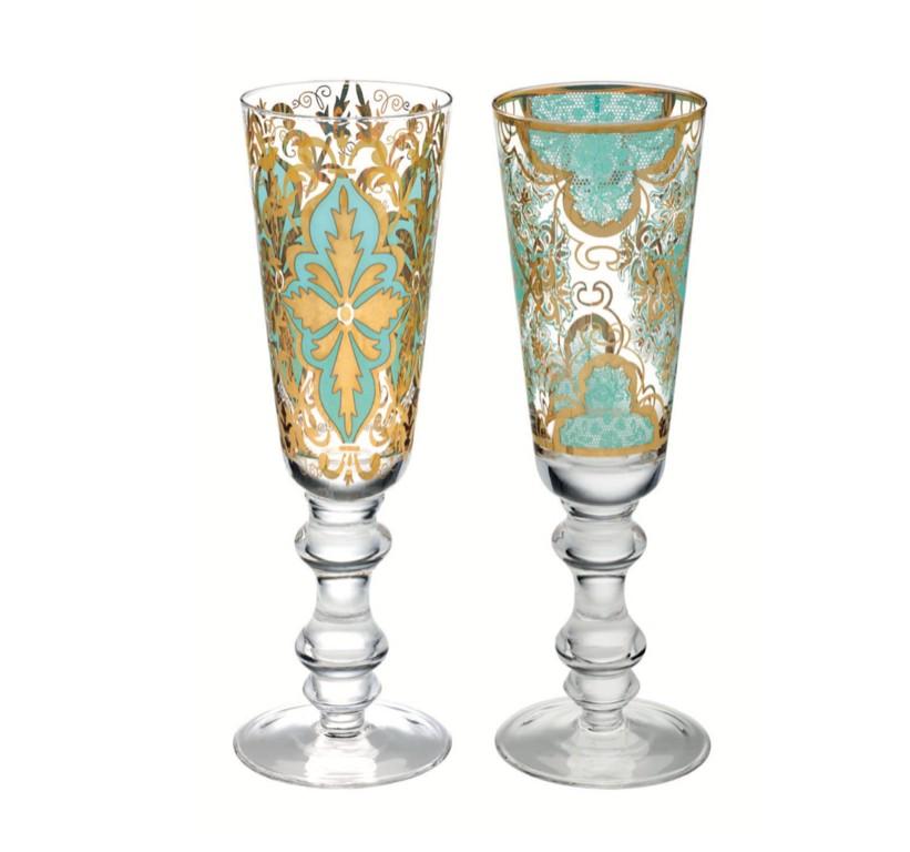Flute Livellara DAMASCO Acqua Mare, 200ml, 2-pack, giftbox