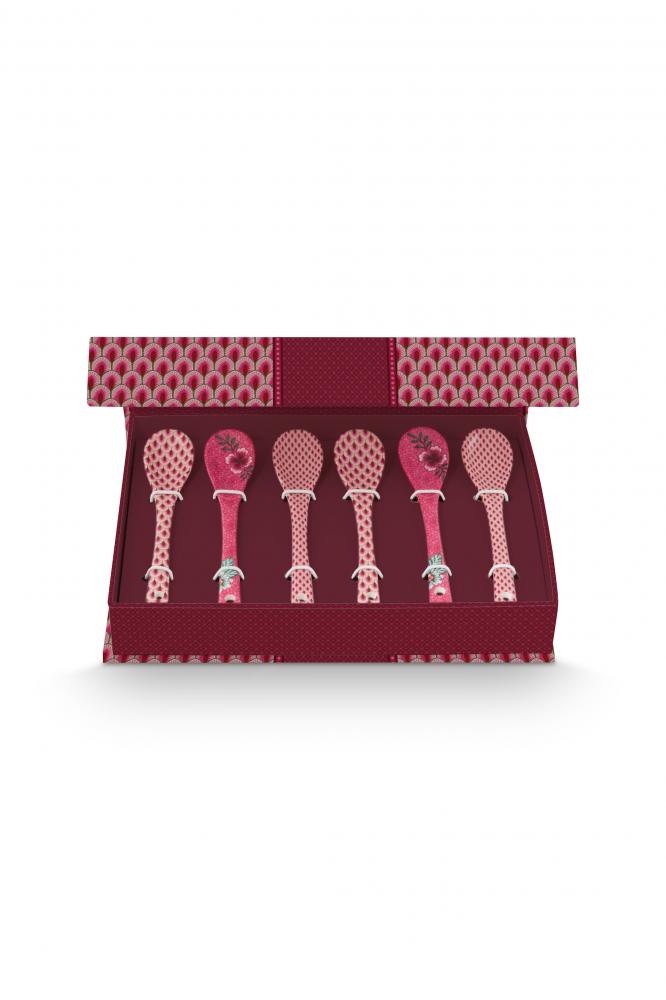 [51.020.194] Giftset Teaspoons Oriental Flower Festival Dark Pink 13cm