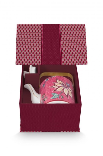 [51.005.075] Giftset Teapot Oriental Flower Festival Dark Pink 1 ltr