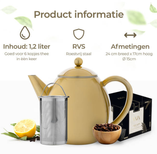 Theepot RVS dubbelwandig goud 1.2 L